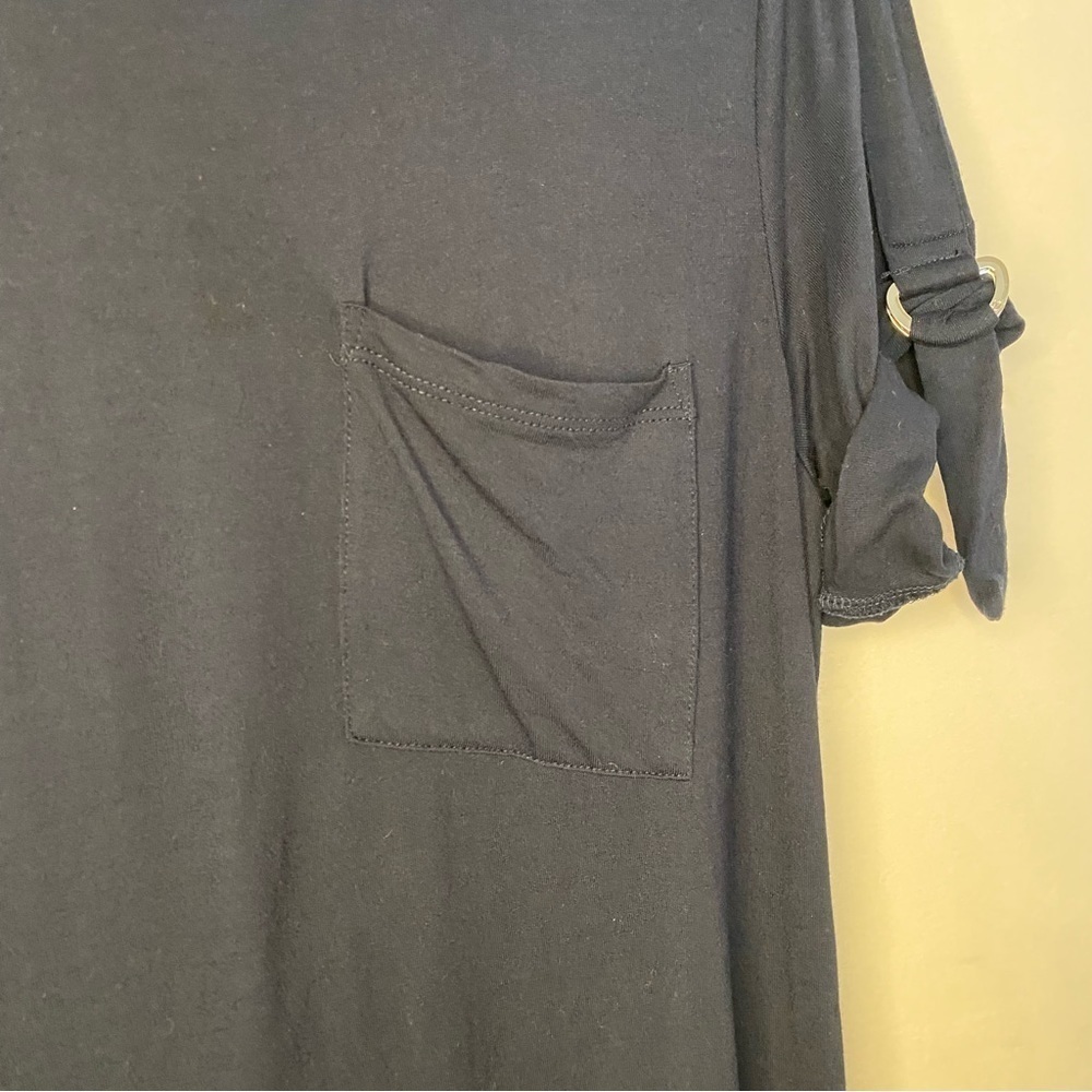Michael Kors Navy Blue Short Sleeve T Shirt Asymmetrical Pocket Roll Tab Small S - Picture 6 of 10